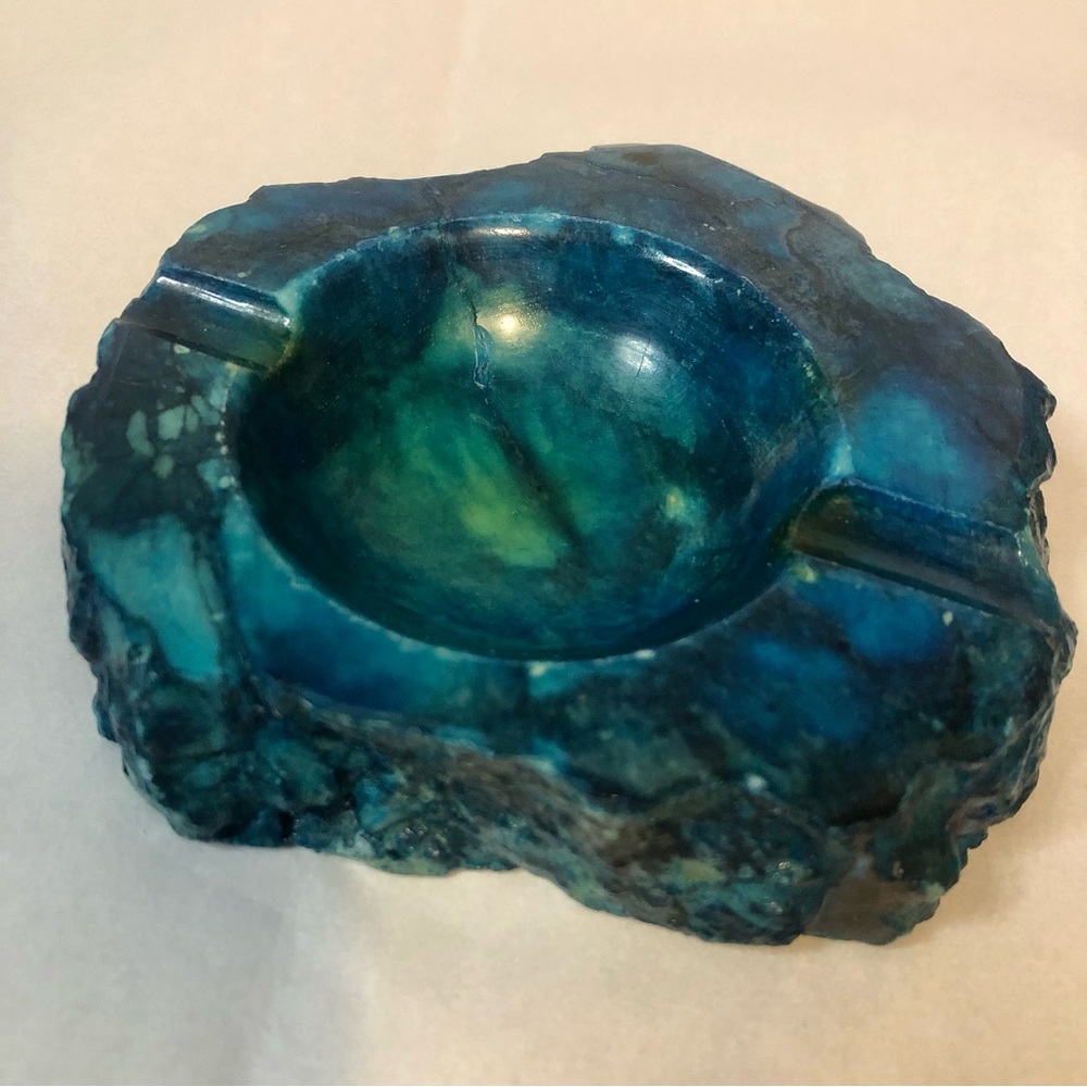 Vintage Genuine Turquoise Alabaster Ashtray Made In Italy Romano Bianchi